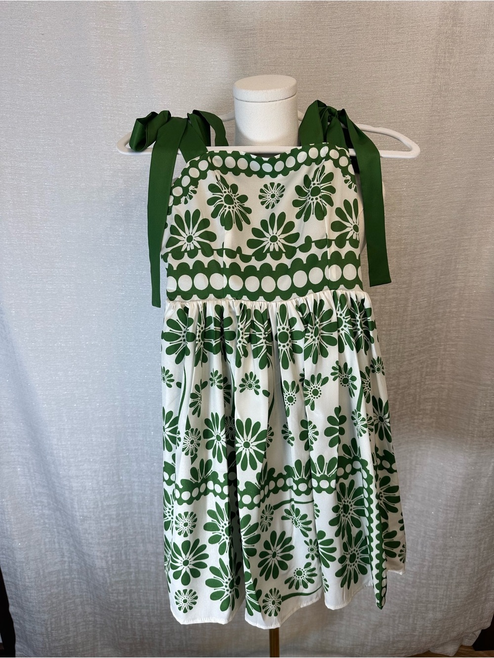 NWT Floerns Green Retro Daisy Print Tie-Shoulder Mini Sundress